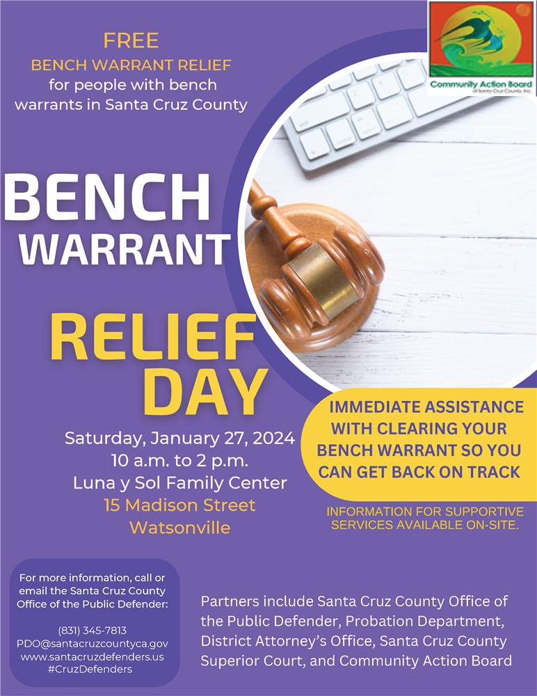 BENCH WARRANT RELIEF DAY - Saturday January 27th, 2024 from 10am to 2pm